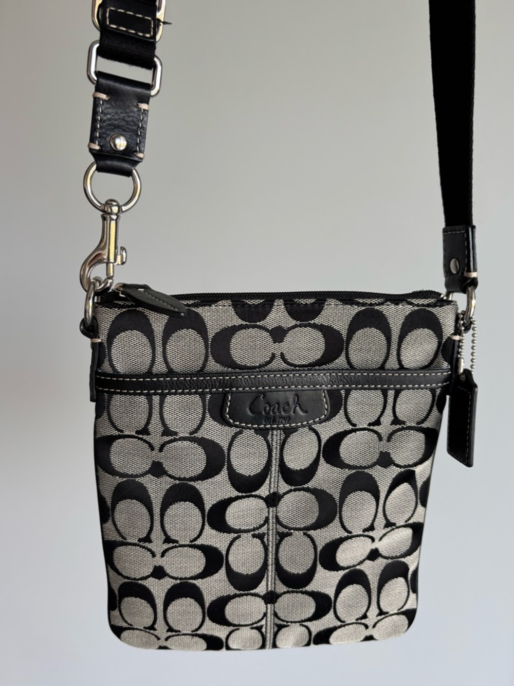 Coach Vintage Black and Ivory Signature Canvas Crossbody Bag